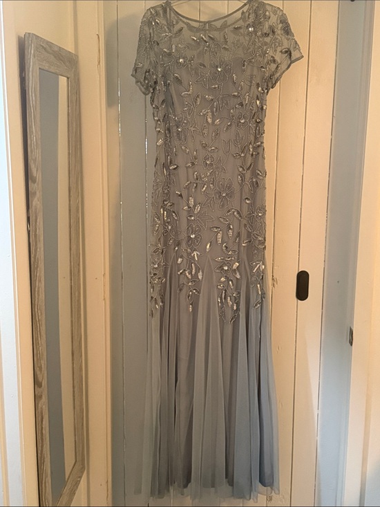 Adrianna Papell Dresses & Skirts - Adrianna Papell Silver Beaded Floral Evening Dress Size 12 Worn once